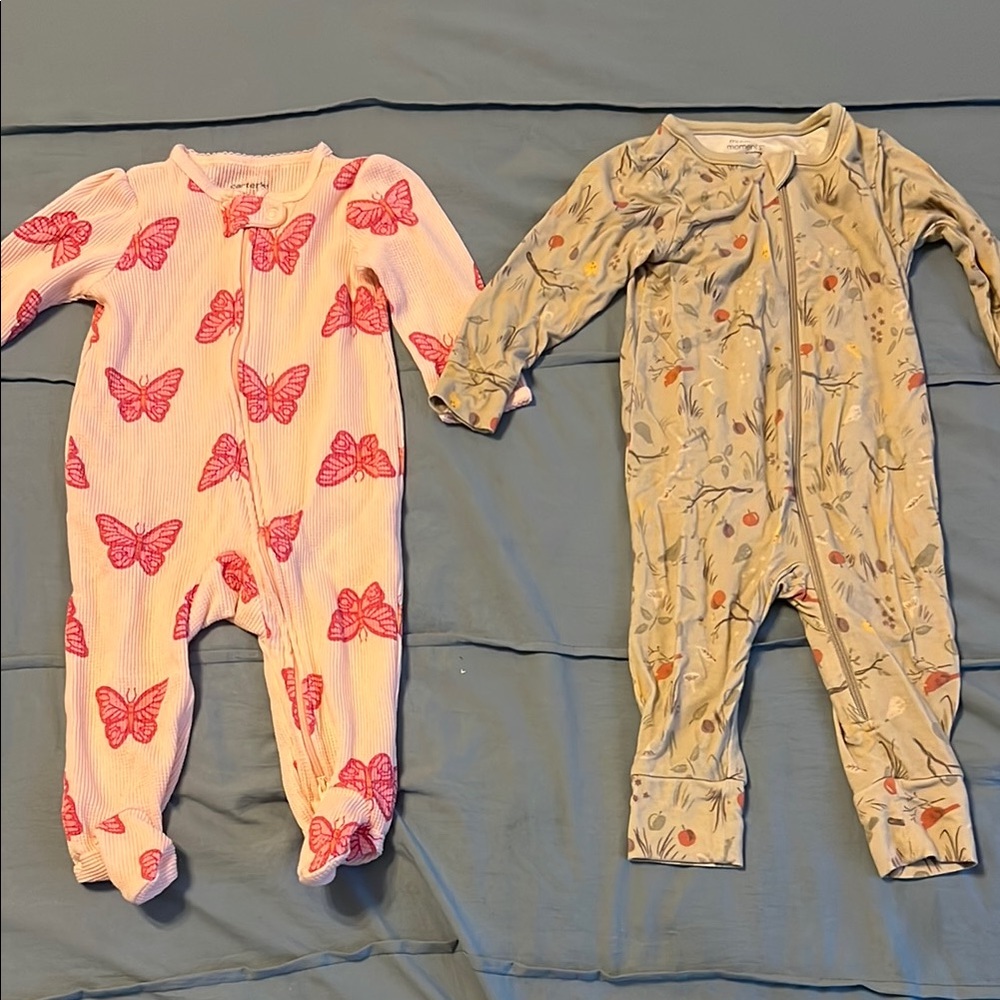 Carter’s Pink Butterfly and Modern Moments Green Kids One Piece outfits